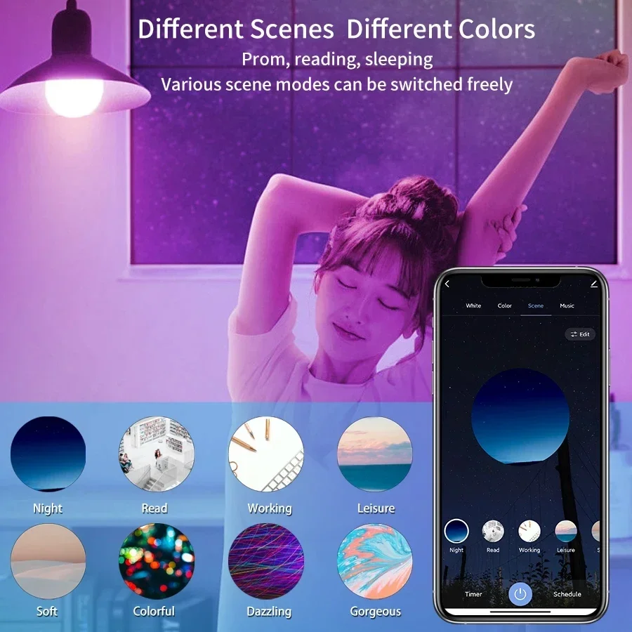 E27 B22 Wifi Led Light Bulb 85-265V Tuya Smart Life Bluetooth App RGB Lamp 15W Alexa Google Alice Voice Spotlight Bombilla image 3