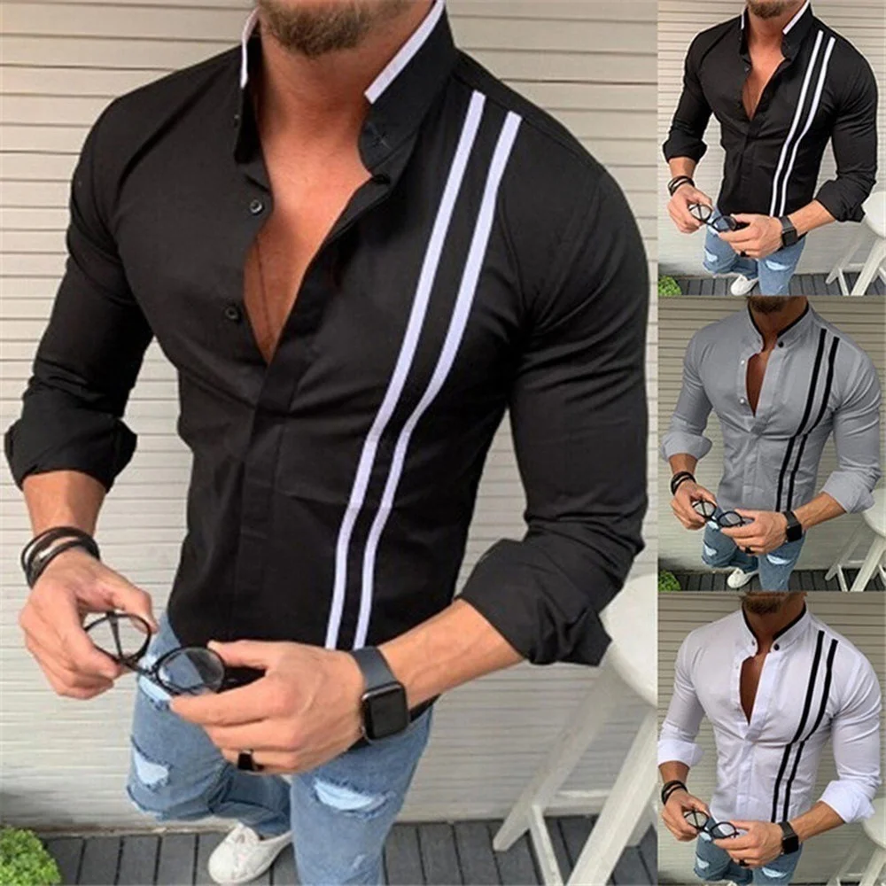 

ZOGAA Shirts Men Fashion New Spring Autumn Streetwear Male Tops Youth Chic Stand Collar Long Sleeve Striped Button Slim Casual