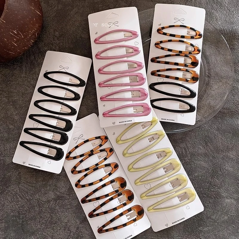 

6pc Cute Solid Leopard BB Hair Side Clips for Girls and Women Fashion Hairpins Headwear Hair Accessories Ornament