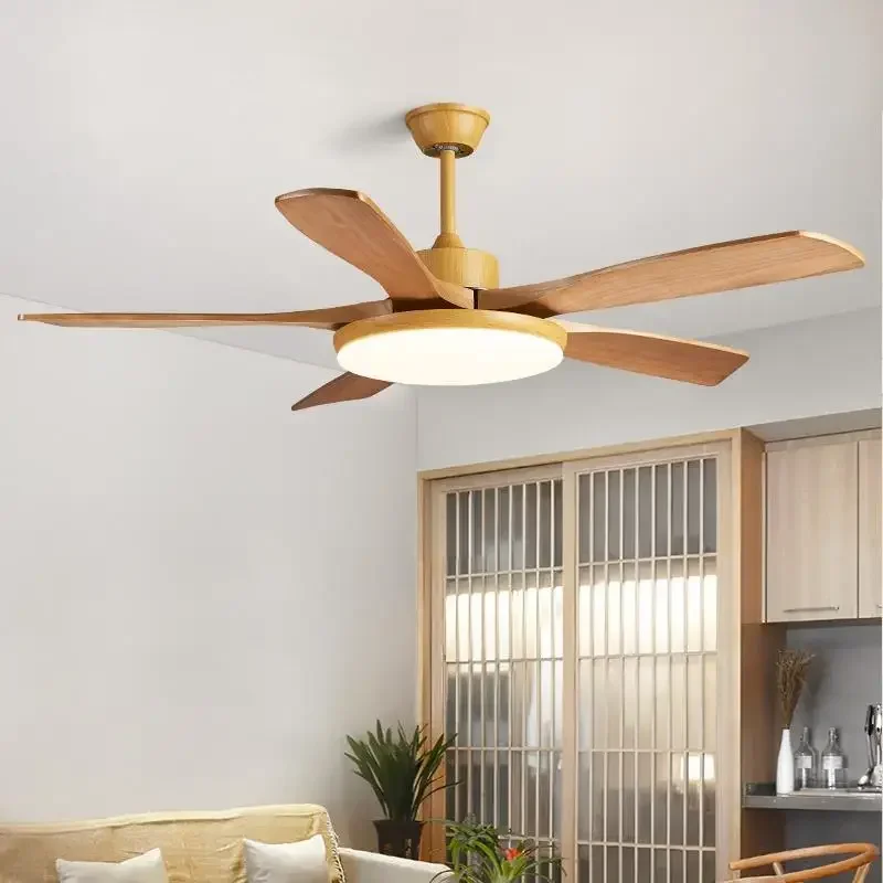 Fan Lamp Solid Wood Living Room Large Size Ceiling Fan Lights Nordic Simple Bedroom Fan Lamp Household Restaurant Fan-Style Ceil