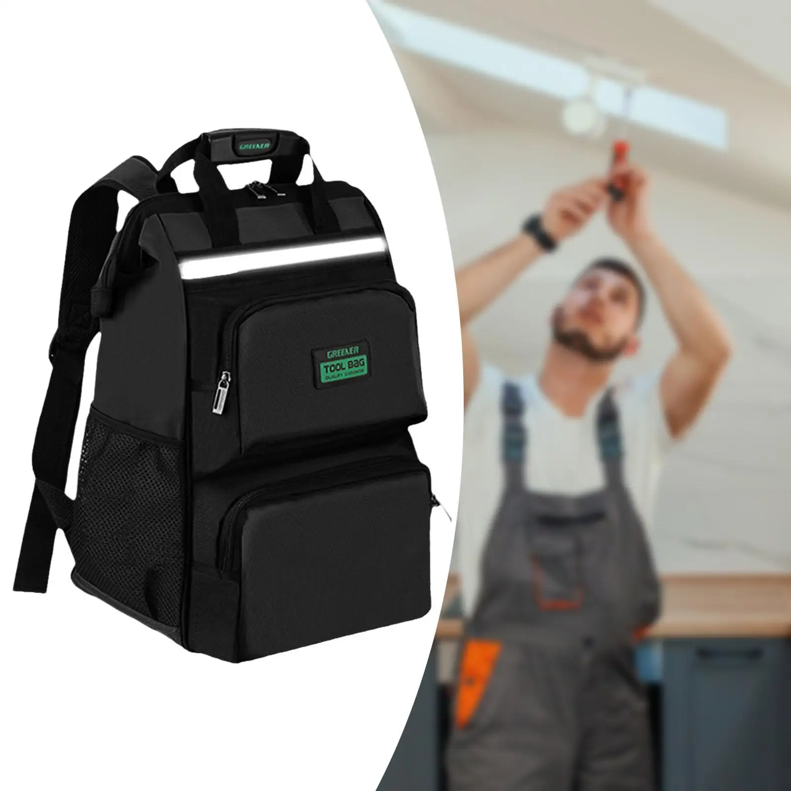 Tool Bag Heavy Duty for Men Waterproof Work Black Tool Backpack