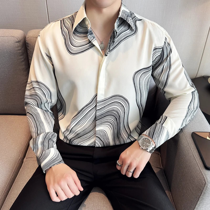 Men Shirt 2024 Summer Light and Thin Long Sleeved Loose Casual Fashion Printed Shirt Anti Wrinkle Soft High Quality Men Clothing