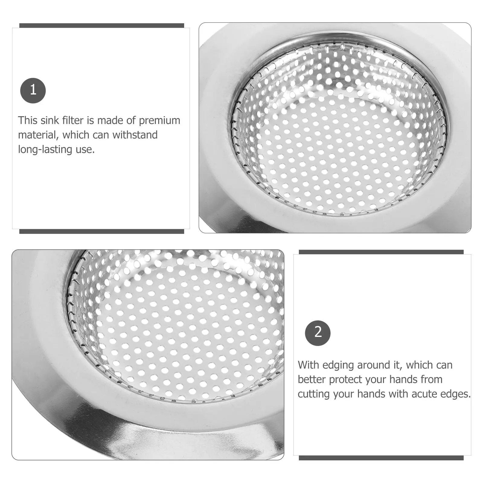 

2pcs Stainless Steel Sink Strainer Filter Drain Basket Kitchen Bathroom Bathtub Shower ToiletHair Residue Debris Silver Easy