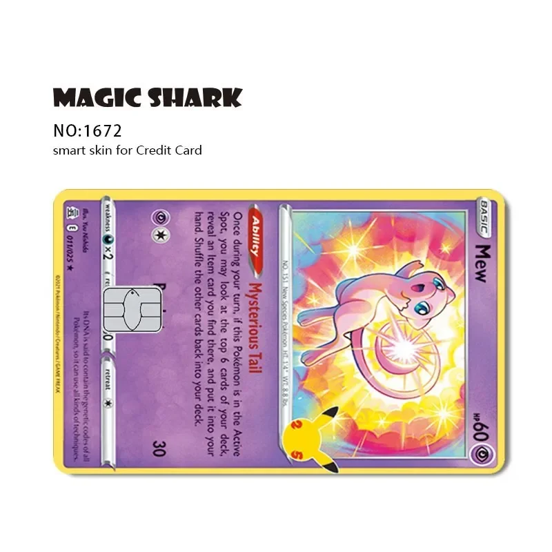 Magic Shark PVC Sem Fade Sticker Film, Pokémon Pikachu Charizard Skin Cover para cartão de crédito, cartão bancário de débito, Front Side