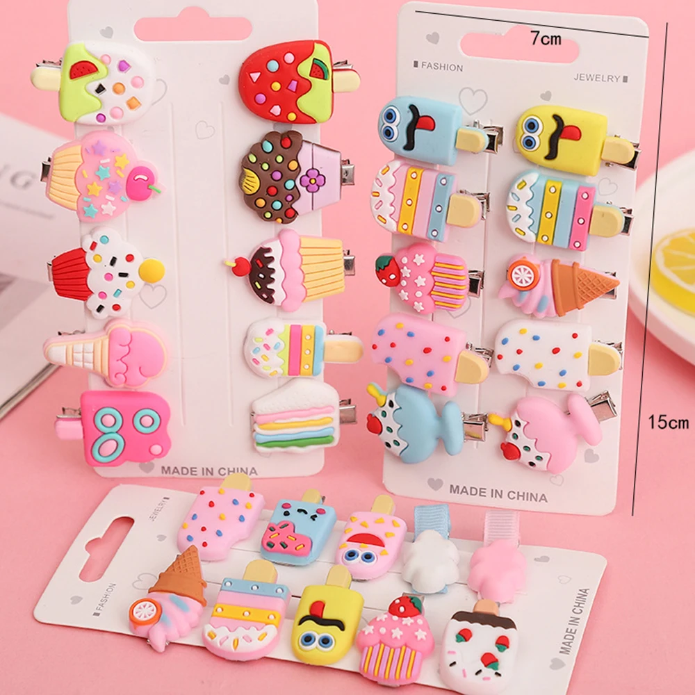 10 Pcs/Set Junyeh Cartoon Children Princess Hair Clip Set Cute Fruit Ice Cream Shape Unicorn Hair Accessories Headdress Clip