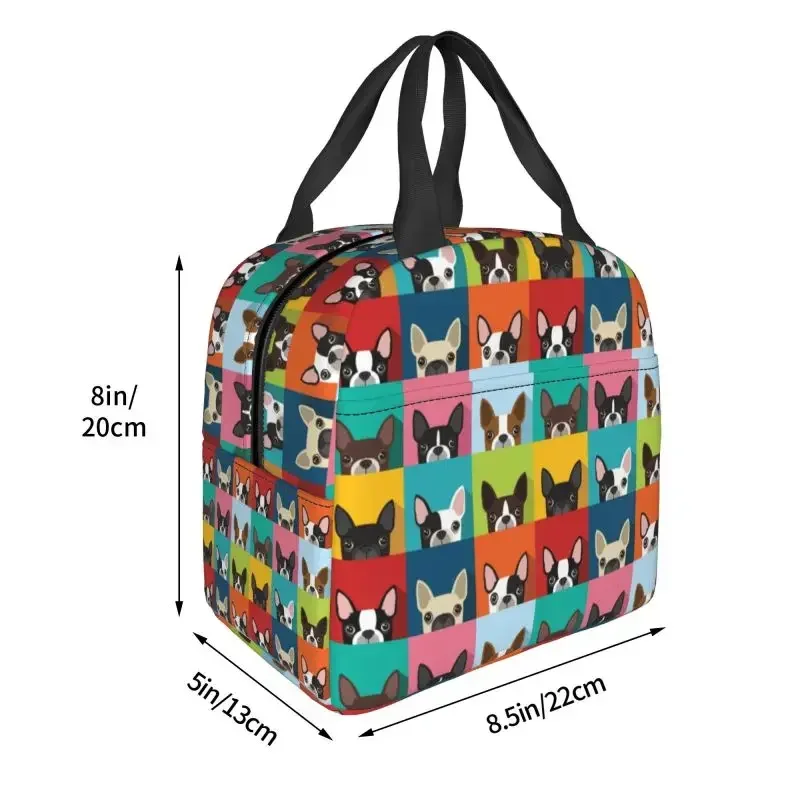 Boston Terrier Pop Art Pattern Portable Lunch Box Cartoon Dog Pattern Cooler Thermal Food Insulated Lunch Bag Kids Children