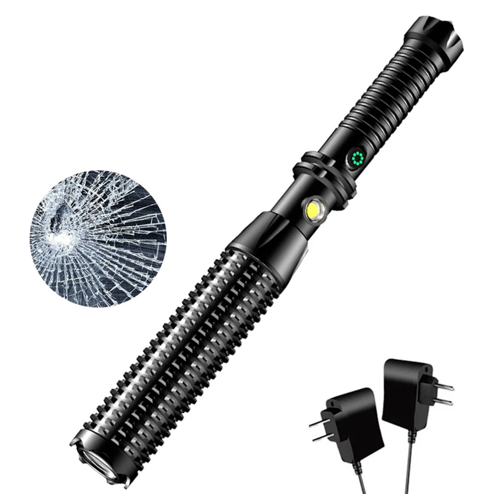 Long Flashlight With Maces Case Multi-Purpose Lighting Lamp For Climbing Camping Strong Light Vehicle Patrol Flashlight