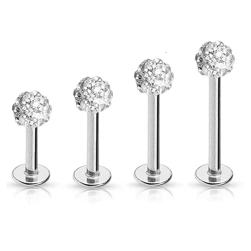 4PCS 16G Surgical Steel Lip Labret Monroe Piercing Jewelry Tragus Helix Cartilage 6mm / 8mm / 10mm / 12mm Bar with 3mm Ball