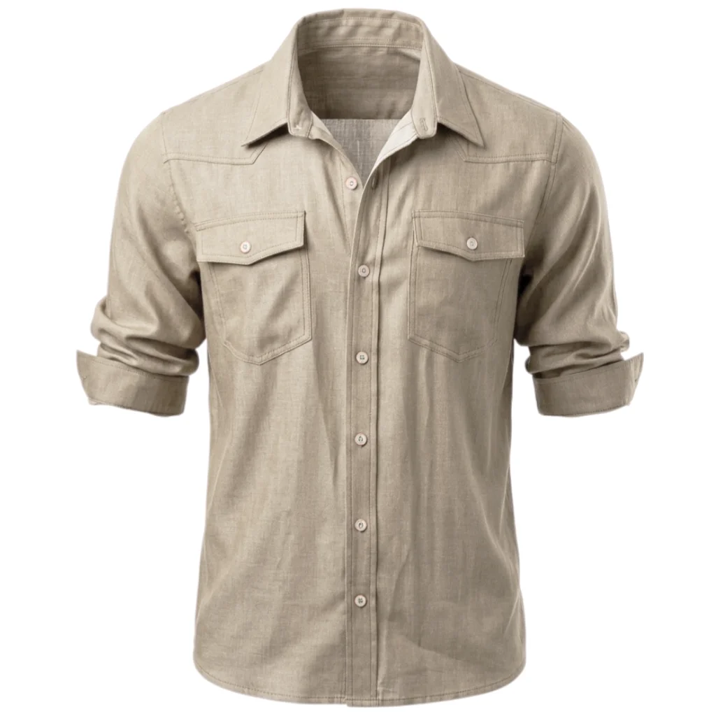 Summer Men's Light Casual Long Sleeve Shirt Cotton  Business Top Comfortable Loungewear With Pocket Male Shirts