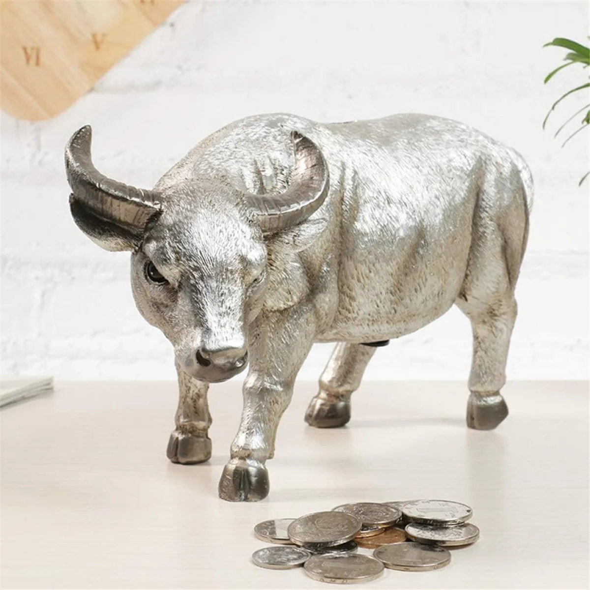 Cow Statue Gift Bull Piggy Bank Coin Coin Penny Collectible Piggy Bank Cow Sculpture Black