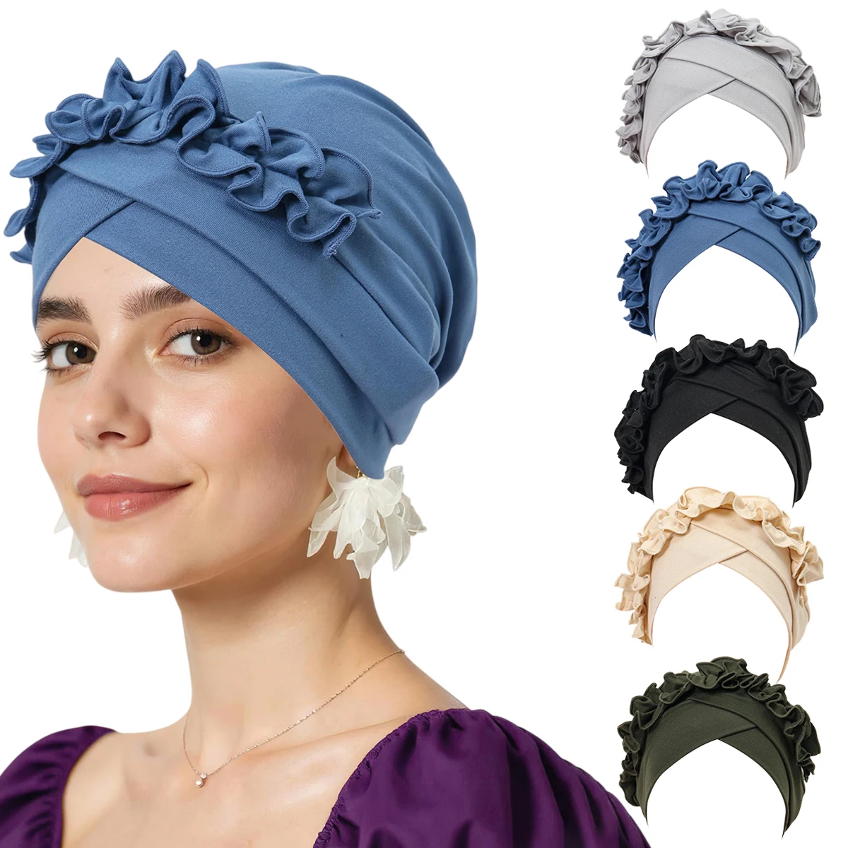 

Solid Color Forehead Cross Braid Muslim Turban Cap Women Hijabs Islamic Chemo Cap Head Scarf Ladies Head Wrap Cover Hijab