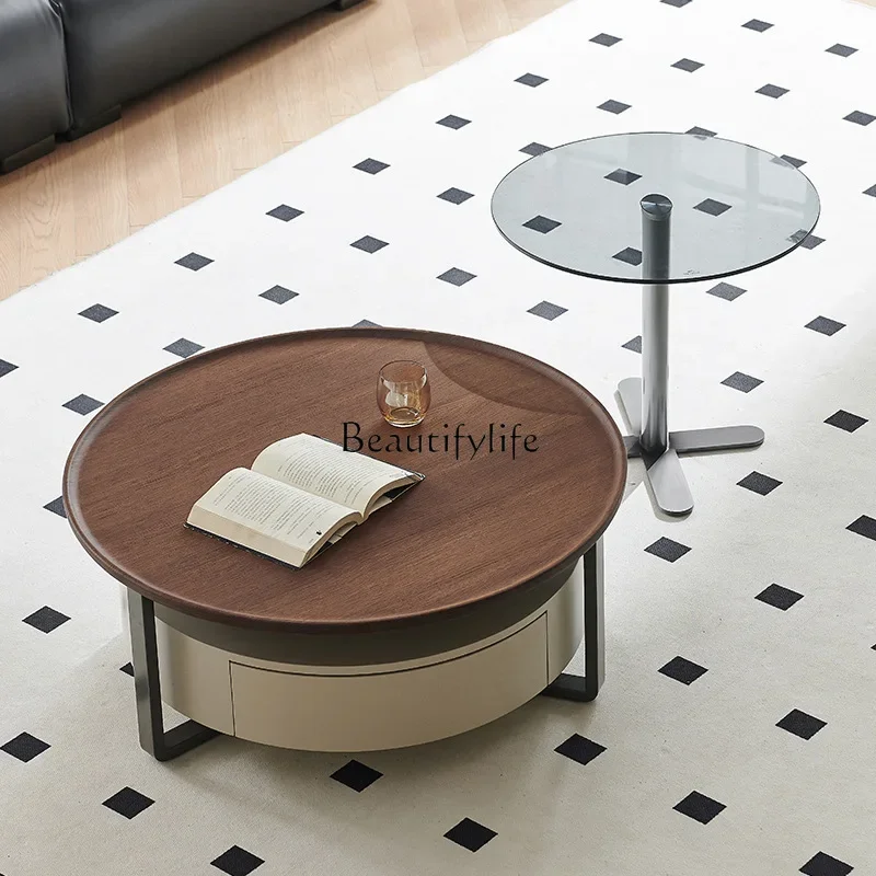 

01 Italian minimalist size round coffee table combination modern minimalist high and low round tea table