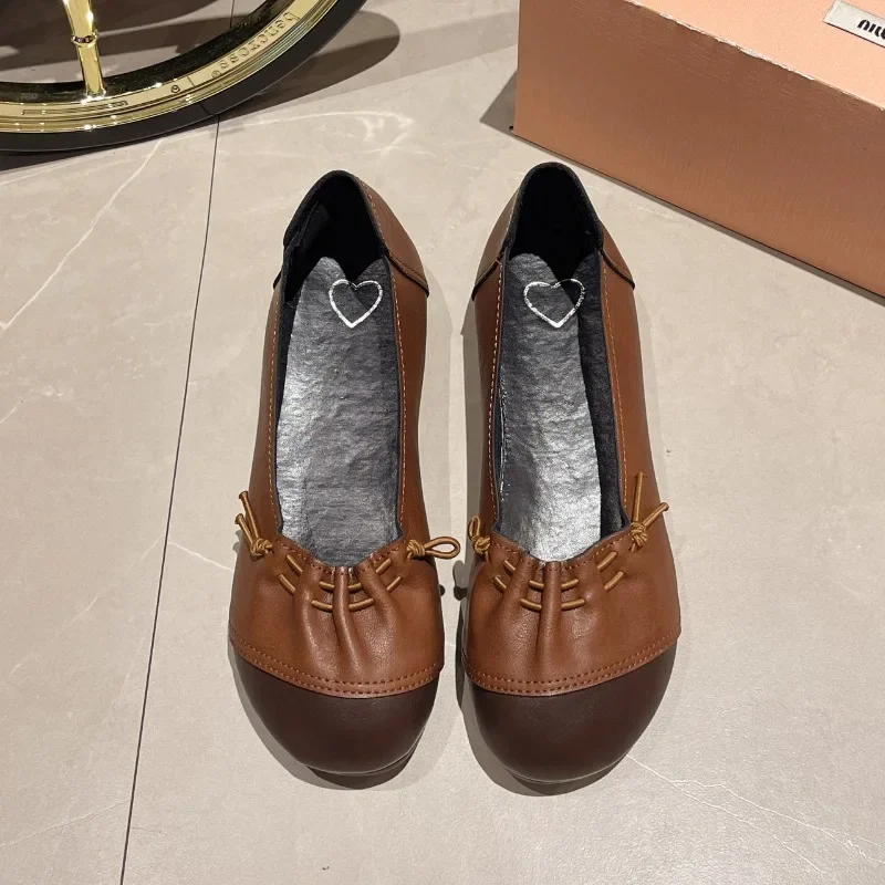 Chaussures en Cuir à Semelles Souples pour Femme, Souliers Rétro à Talons Bas, Confortables, Bloqués par des Documents, Nouvelle Collection Printemps et Été