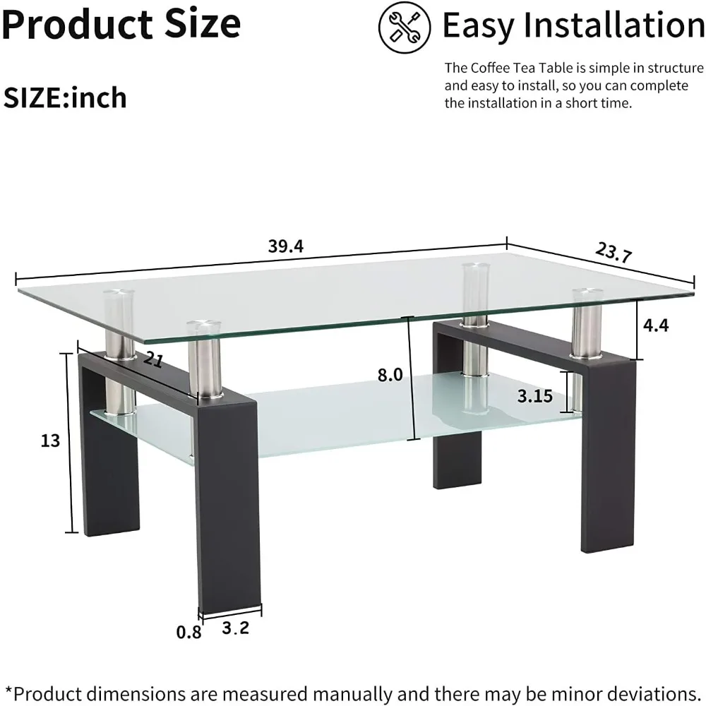 Life Glass Coffee Table,Rectangle Modern Side Coffee Table W Lower Shelf,Perfect for Living Room Conversation Leisure Occasions