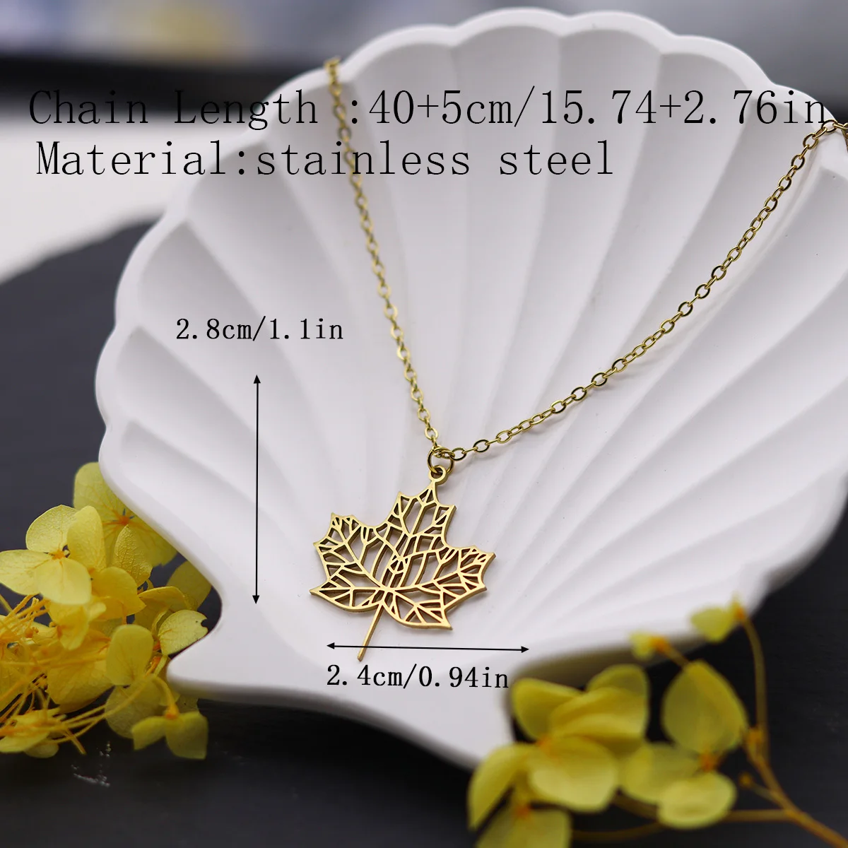 Kinitial Women's Maple Leaf Pendant Necklace Stainless Steel Summer Clavicle Chain Commemorative Day Jewelry Gift New Style view 2