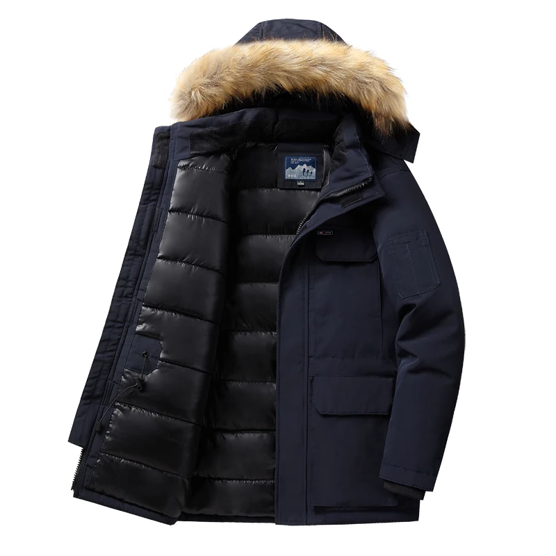 High-quality winter new model solid-color detachable hat warm and cozy cotton coat with a fur collar for men outerwear