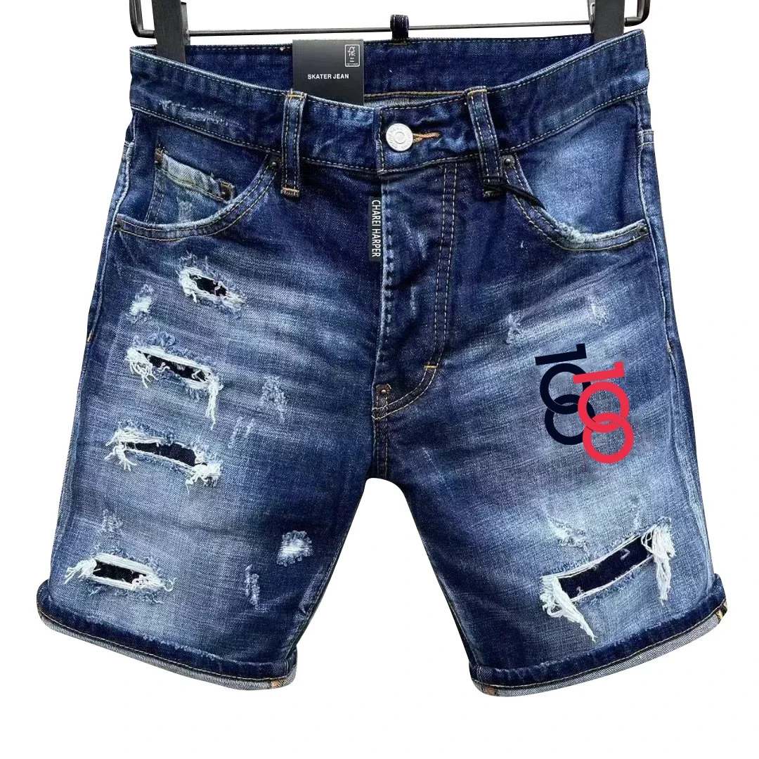 

100 chareiharper D301 New SpringSummer Ripped Small Feet Slim Fit Men's Blue Hipster Harbor style Beggar quality denim shorts