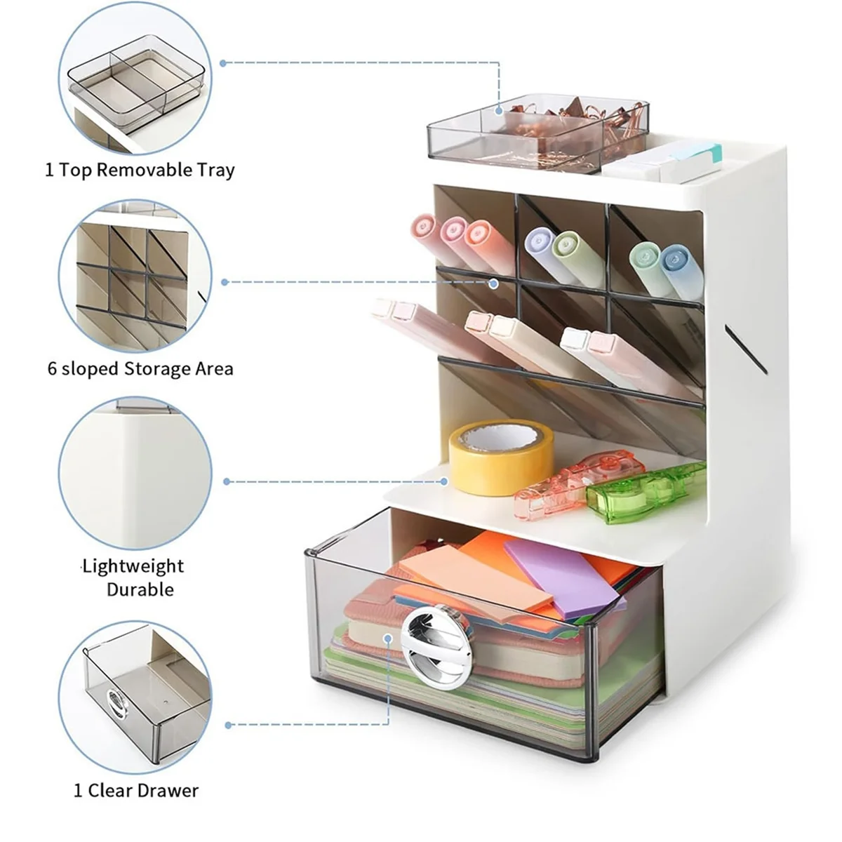 ที่ใส่ปากกาที่จัดระเบียบบนโต๊ะพร้อมลิ้นชักจัดเก็บดินสอสำหรับจัดระเบียบในสำนักงานที่จัดเก็บแปรงสำหรับโรงเรียนในสำนักงาน