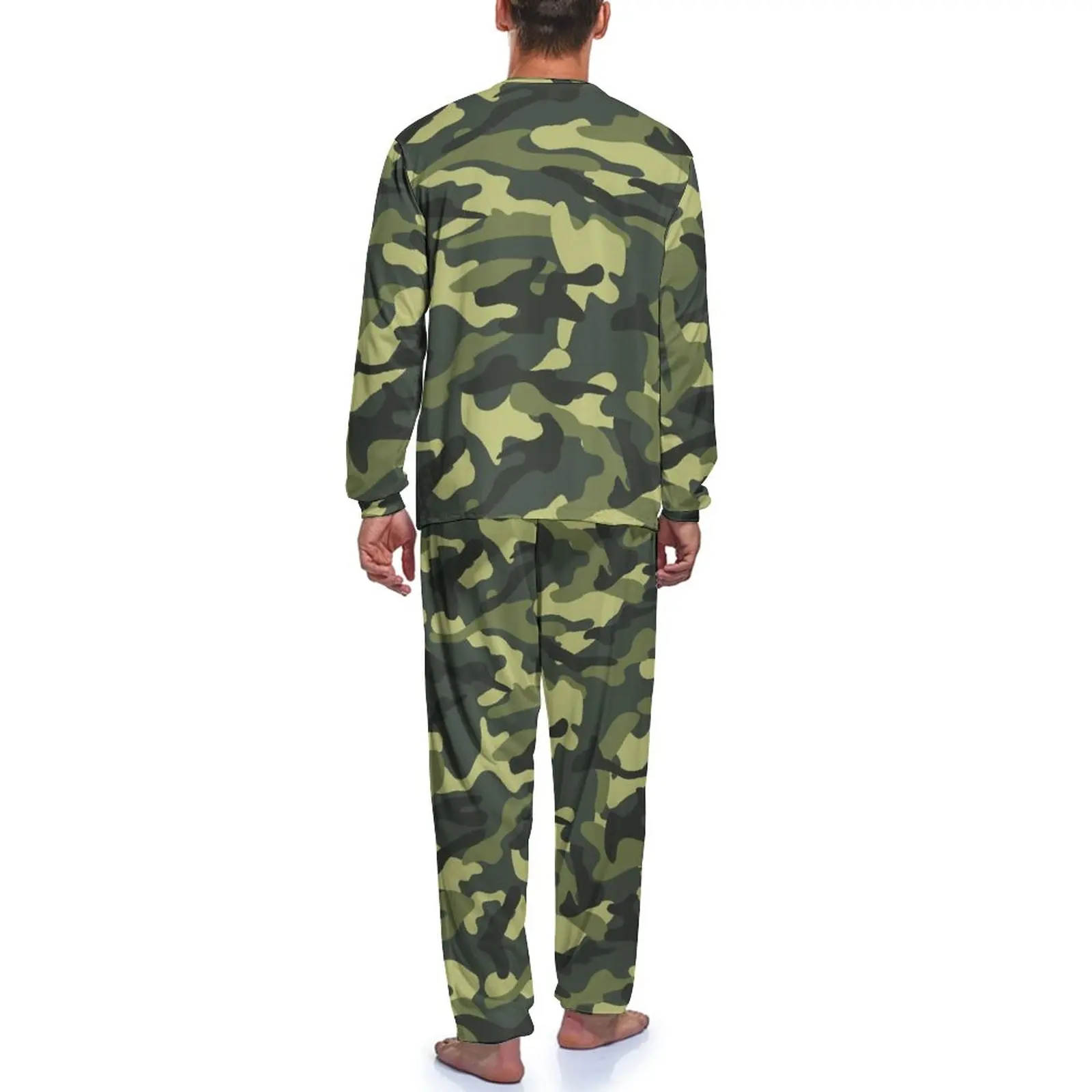 Green Camo Army Pajamas Classic Camouflage Men Long Sleeve Cool Pajama Sets 2 Pieces Sleep Spring Graphic Sleepwear Gift Idea