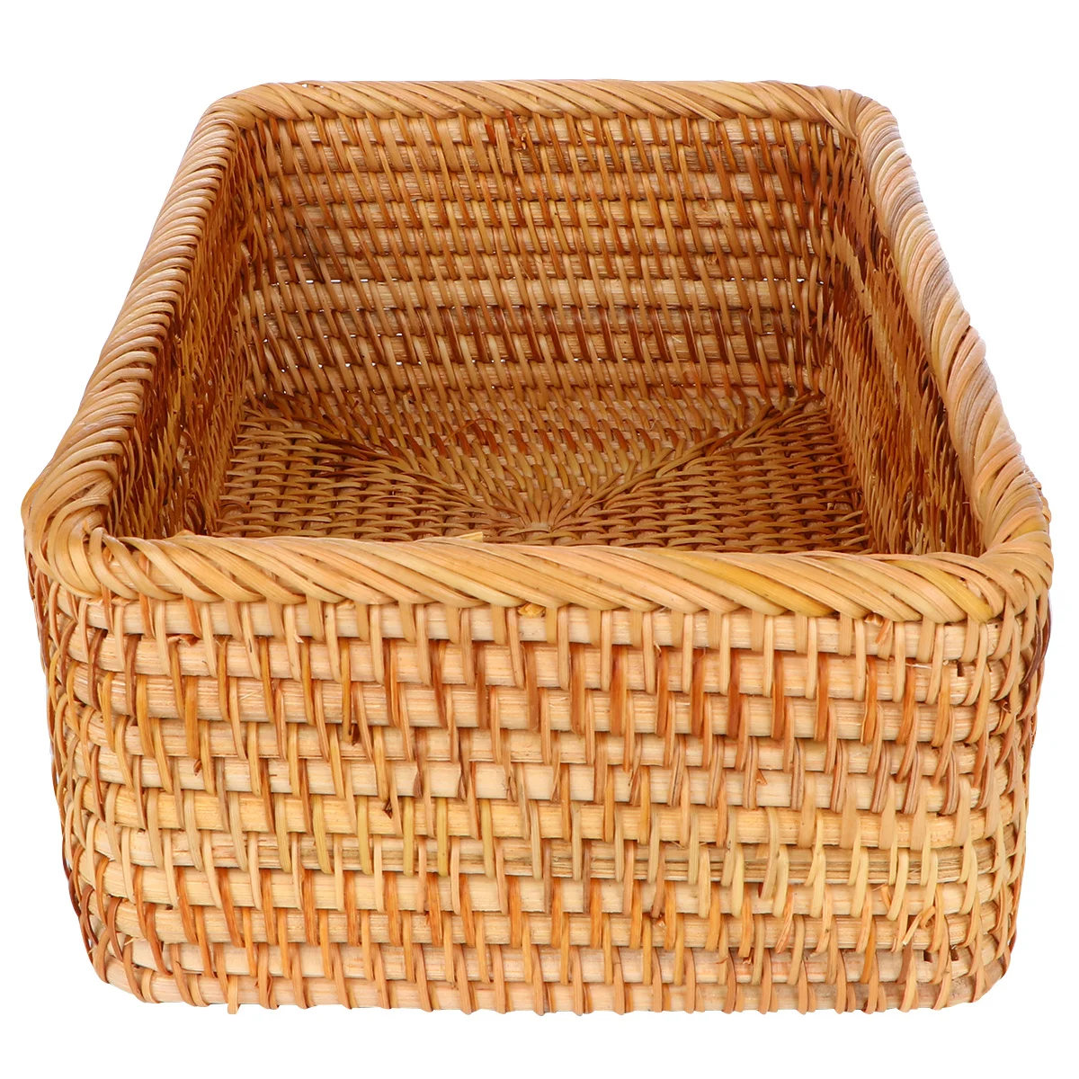 

1pc Natural Rattan Woven Lightweight Mini Sundry Organizer Large Capacity Desktop Container For Home Kitchen Office Size M