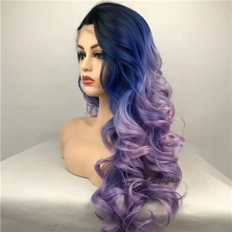 Long Body curl Lace Front Wig for Women Black purple Wavy Hair Ginger Wigs