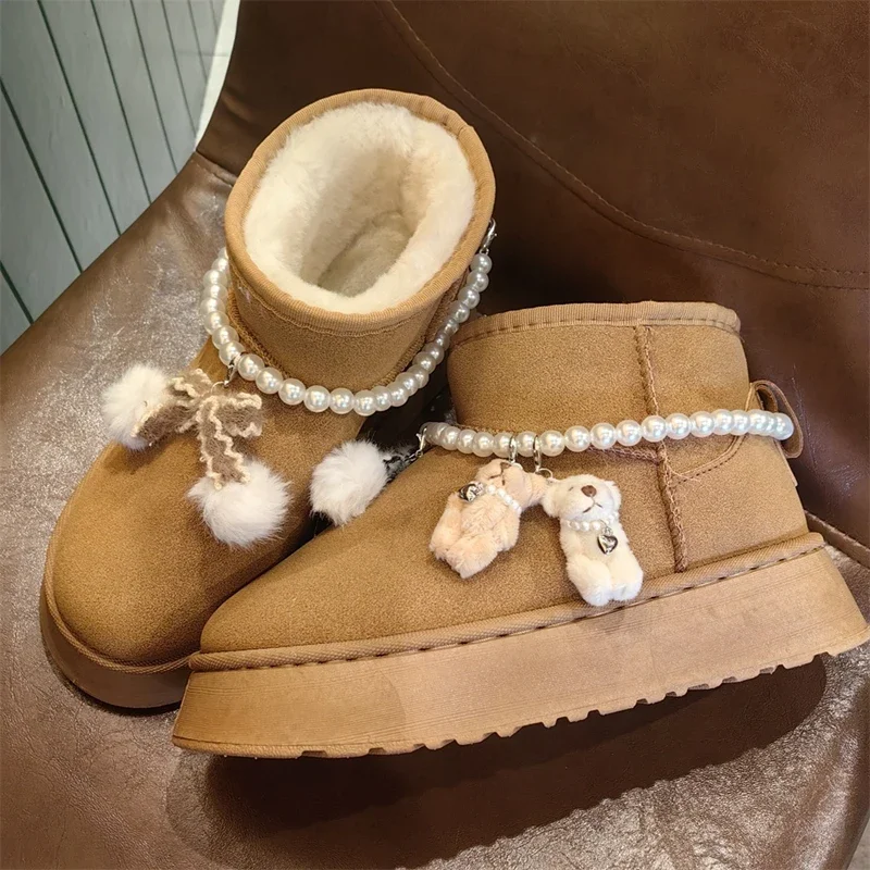 Flowers Martin Boots Shoe Buckles Girl Shoes Charms Fashion Boots Shoes Decorated Pearl Shoe Chains Plush Teddy Bear Bows Shoe