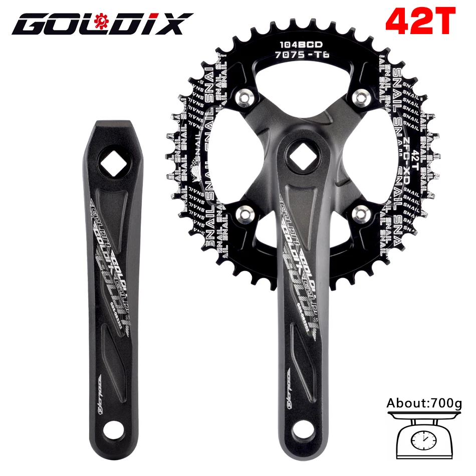 Goldix Vierkant loch Fahrrad Kurbel garnitur Aluminium legierung MTB Kurbel 165/170/175mm Länge schmale breite Zähne 104bcd 32/34/36/38/40/42t