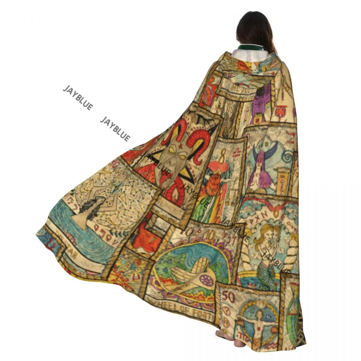 

Унисекс для взрослых, старые карты Таро, оккультные эзотерические гадания и плащ Викки с капюшоном, длинный костюм ведьмы, косплей