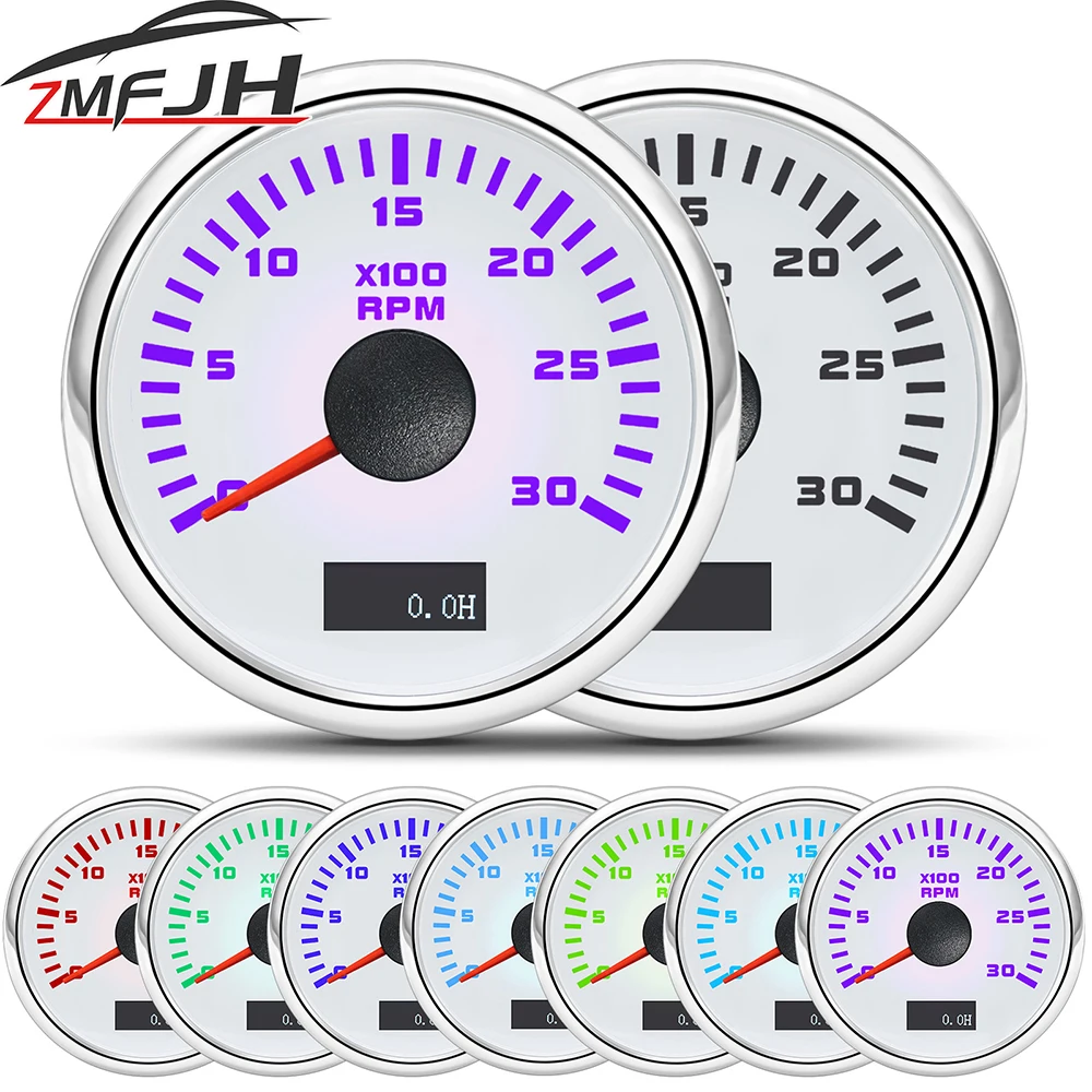 2 ''52mm obrotomierz do samochodu morskiego 3000/4000/6000/7000/8000 RPM wodoodporny miernik tachometr 7 kolor podświetlenie 12V 24V