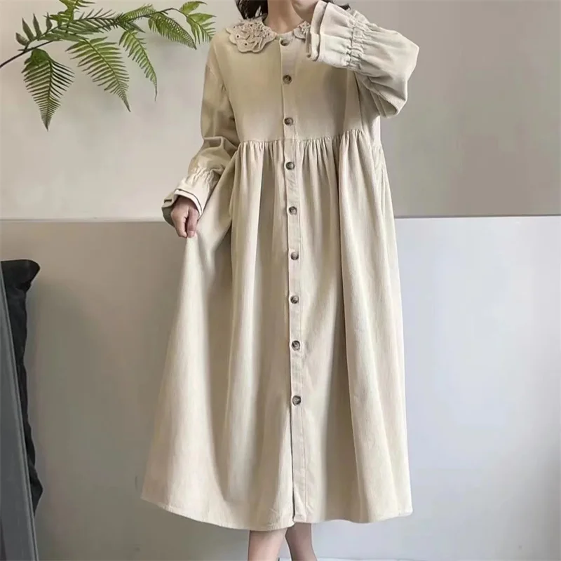 2026 vestido feminino parece bom único breasted vestidos de veludo retro gola dupla camada boneca moda blusão outerwear