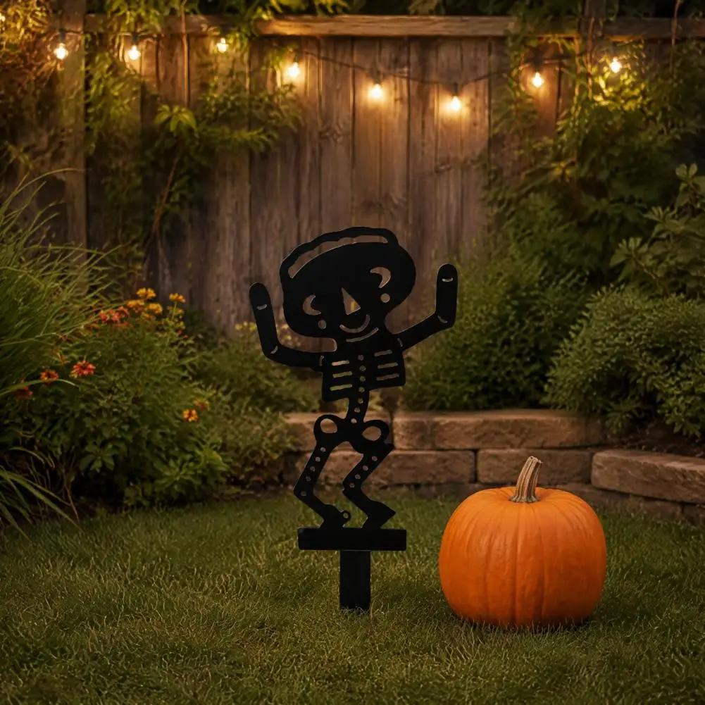 Halloween-Party-Deko: Halloween-Skelett-Gartenstecker, Metallfledermaus, Spinnen-Gartenkunst, schwarze Silhouette für den Rasen und Blumenbeete