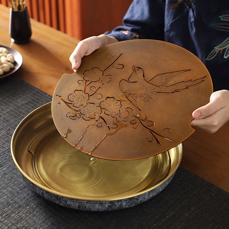 Copper Tea Tray, Household Tray, Light Luxury, Modern Dry Brewing Table, Kung Fu Tea Set, Small Tea Table