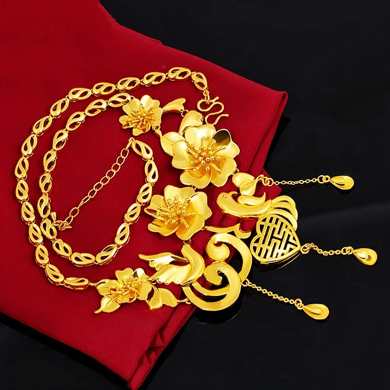 UMQ collana con ciondolo in oro giallo 24k per donna collana in oro sabbia Vietnam Set gioielli collana da sposa con fiori del vento nazionale