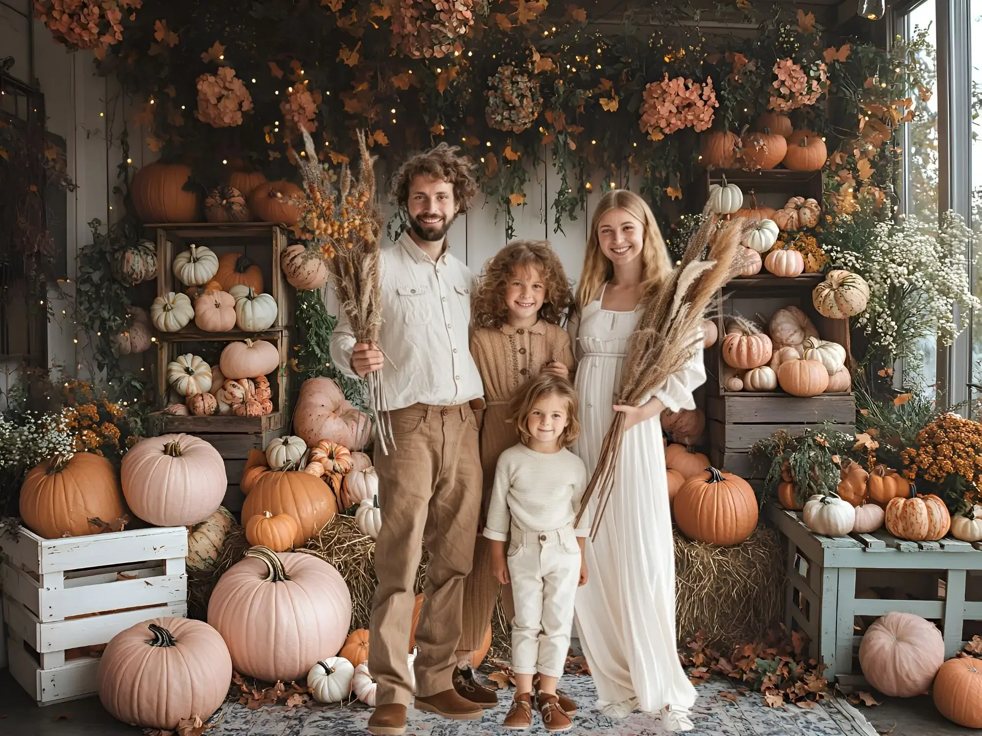 Mehofond Photography Background Autumn Fall Pink Pumpkins Boho Floral Kids Birthday Family Portrait Decor Backdrop Photo Studio