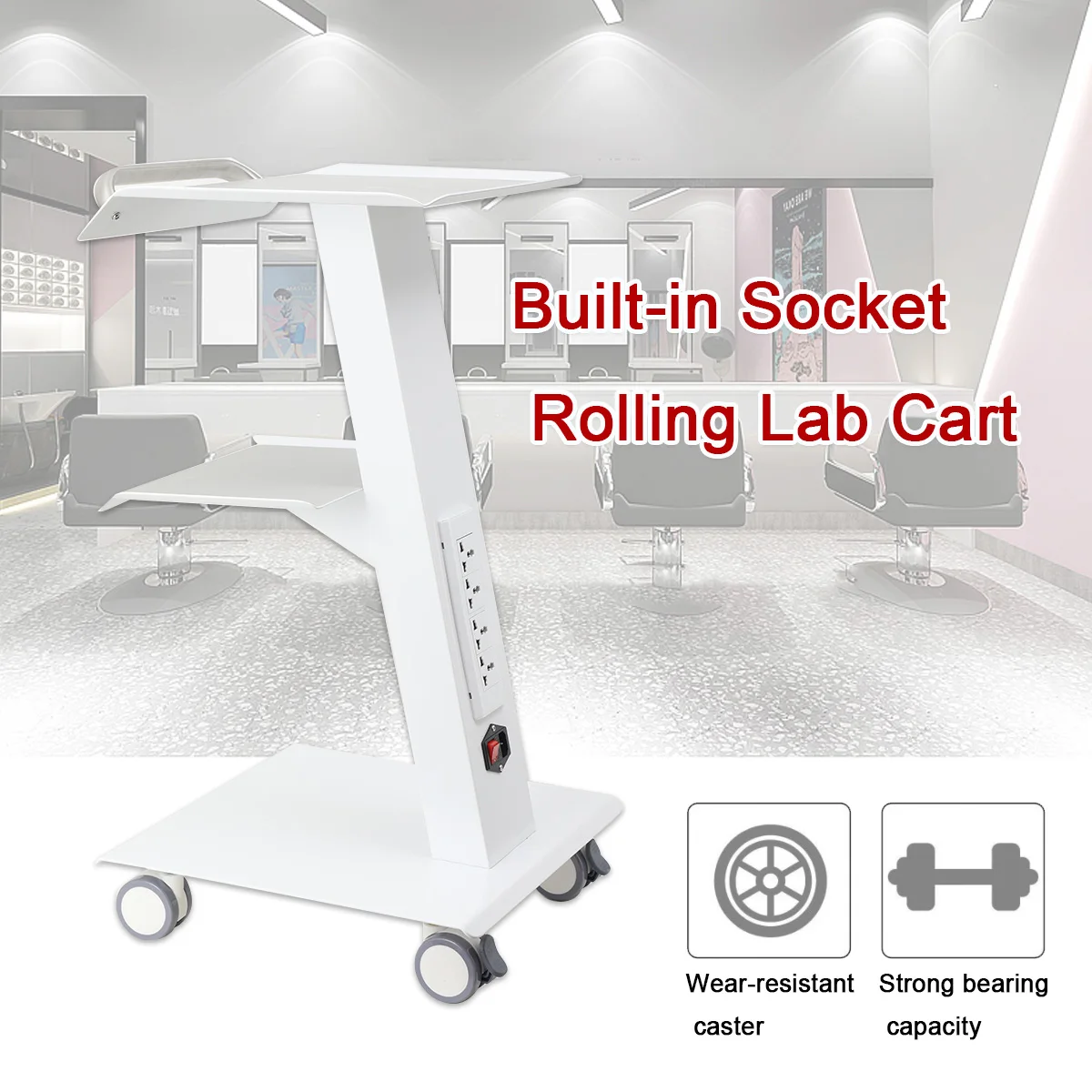 Multi-Functional Salon Trolley Cart Steel 3-Tier 4 Power Outlets for Beauty Medical Lab Dental Hospital Use