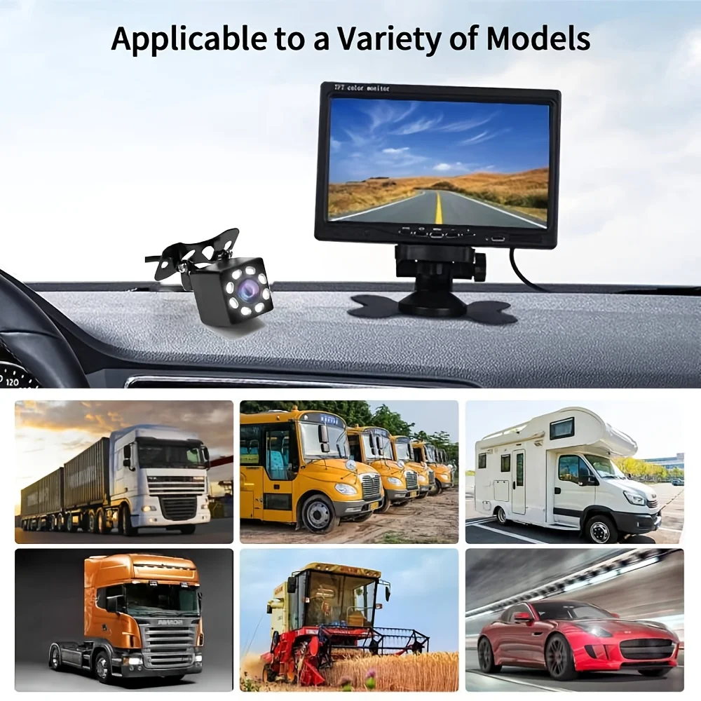 7-Inch Monitor HD Rear View Backup Kit with Night Vision & Wide-Angle 8LED Light Camera - Easy Install