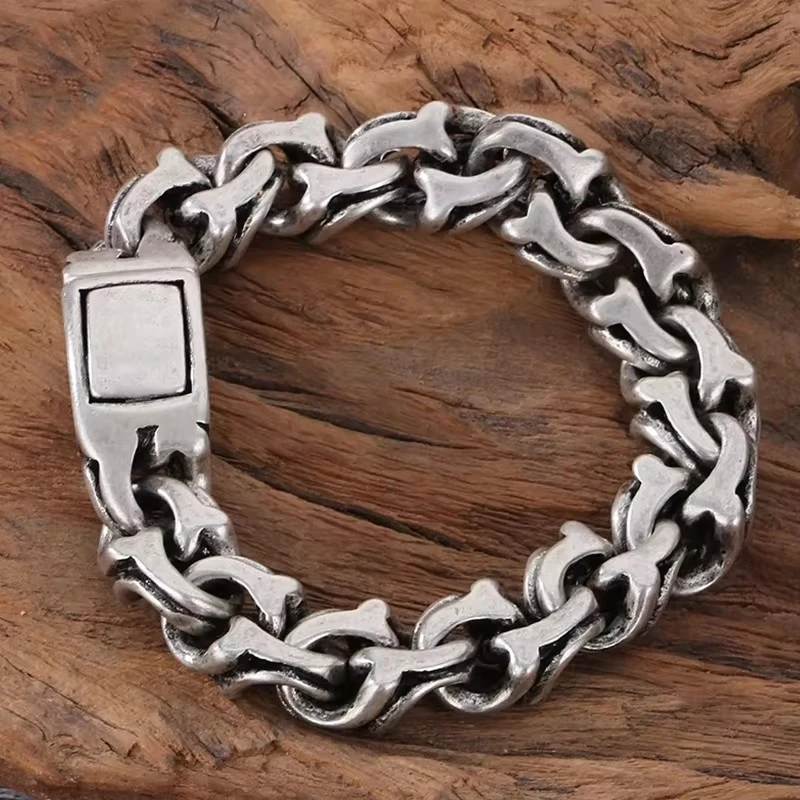 Chunky Chain Bracelet for Men On Hand Jewelry Polished Antique Silver Color Stainless Steel Best Gifts for Friends