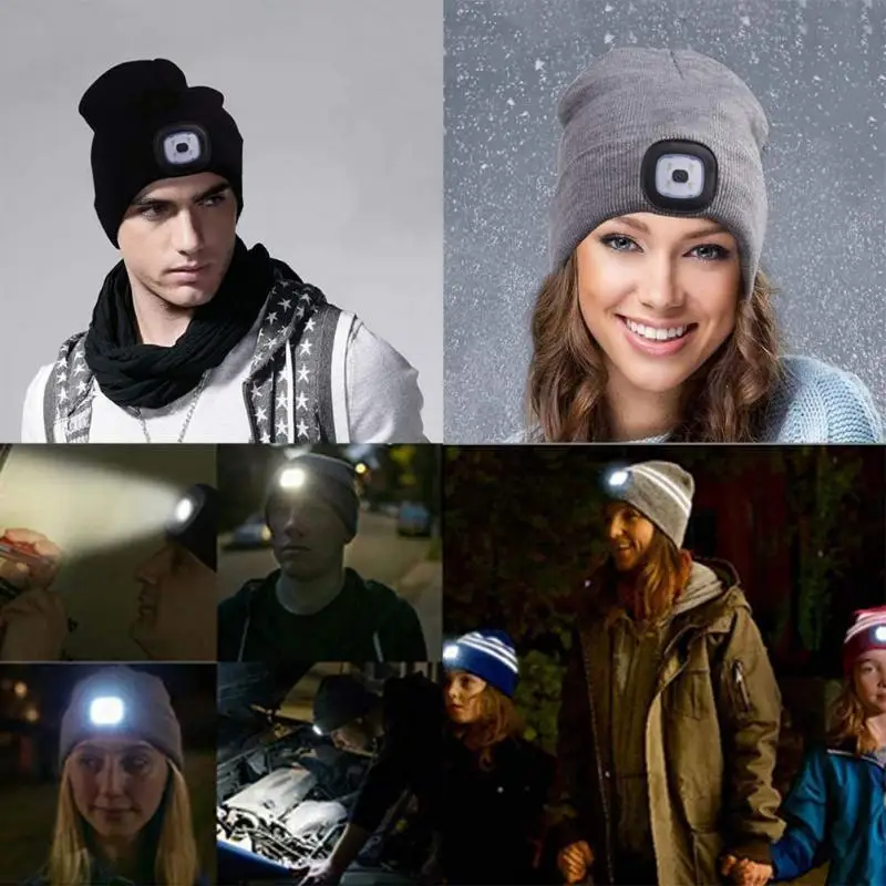 Winter Hat Lighted Suitable For Men And Women 4 Led Lights Perfect For Outdoor Activities Warm And Stylish Led Beanie Cap Warm