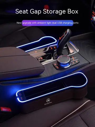 차량용 USB 컬러 라이트 시트 보관 케이스, 메르세데스 벤츠 A C E V R S 클래스 CLA CLS SLK GLA GLC GLS GLK ML 스프린터 비토 시트 갭 박스