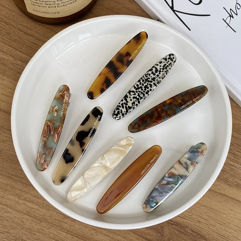 2-pack Simple Hair Clips for Women, Acetate Tortoise Shell Colored Side Clips, Oval Duckbill Clips for Women Hair Accessories