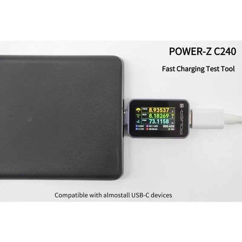 

POWER-Z C240 Portable USB-C Tester Metal IPS Display Current Direction Indicator for Laptop Phone Fast Charging Test Tool
