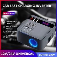 Car Inverter 150W Peak DC12V/24V to 110V/220V LED Display Sockets Power Inverter Adaptor with QC 3.0 USB Charger