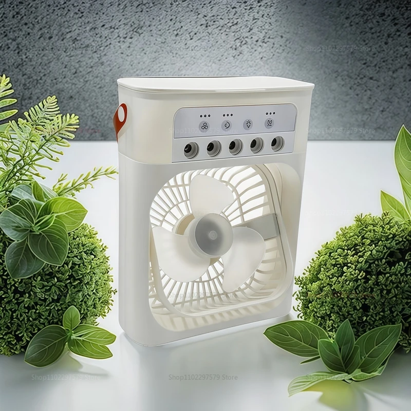 Mini USB Water Mist พัดลมแบบพกพา Air Cooler Humidifier 3 ใน 1 เครื่องปรับอากาศพัดลม 7 สี LED Night Light Office Home พัดลม