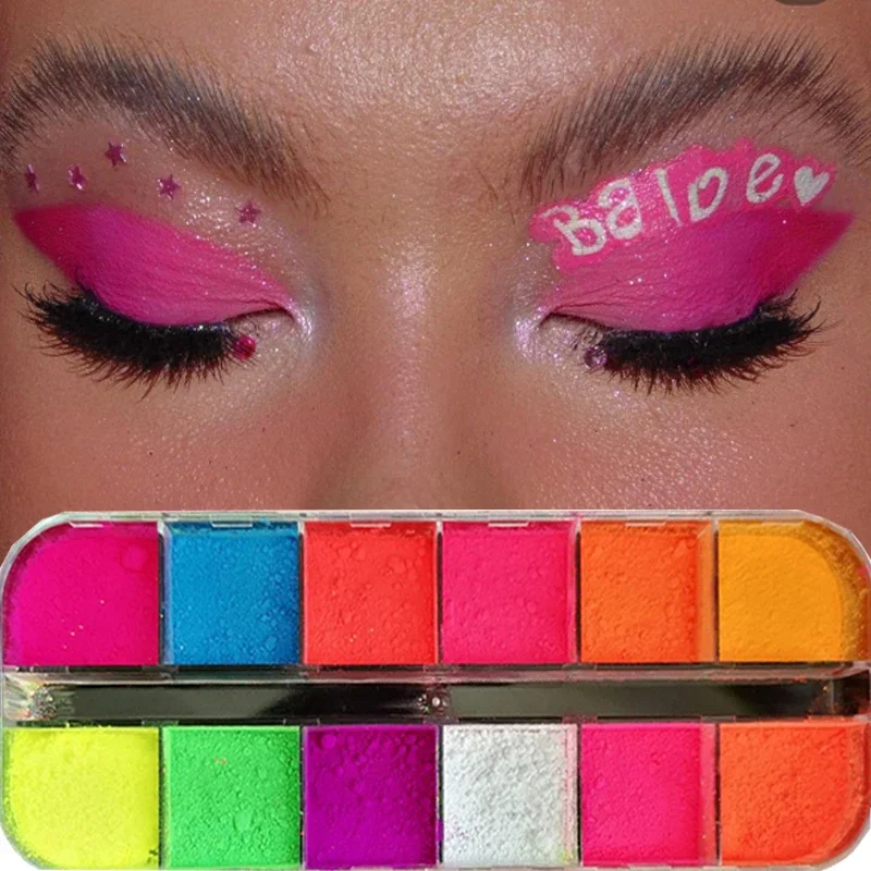 Paleta de sombras de ojos, 12 colores, mate, neón, azul, verde, rosa, rojo, resistente al agua, pigmentos fluorescentes, paleta de maquillaje de larga duración