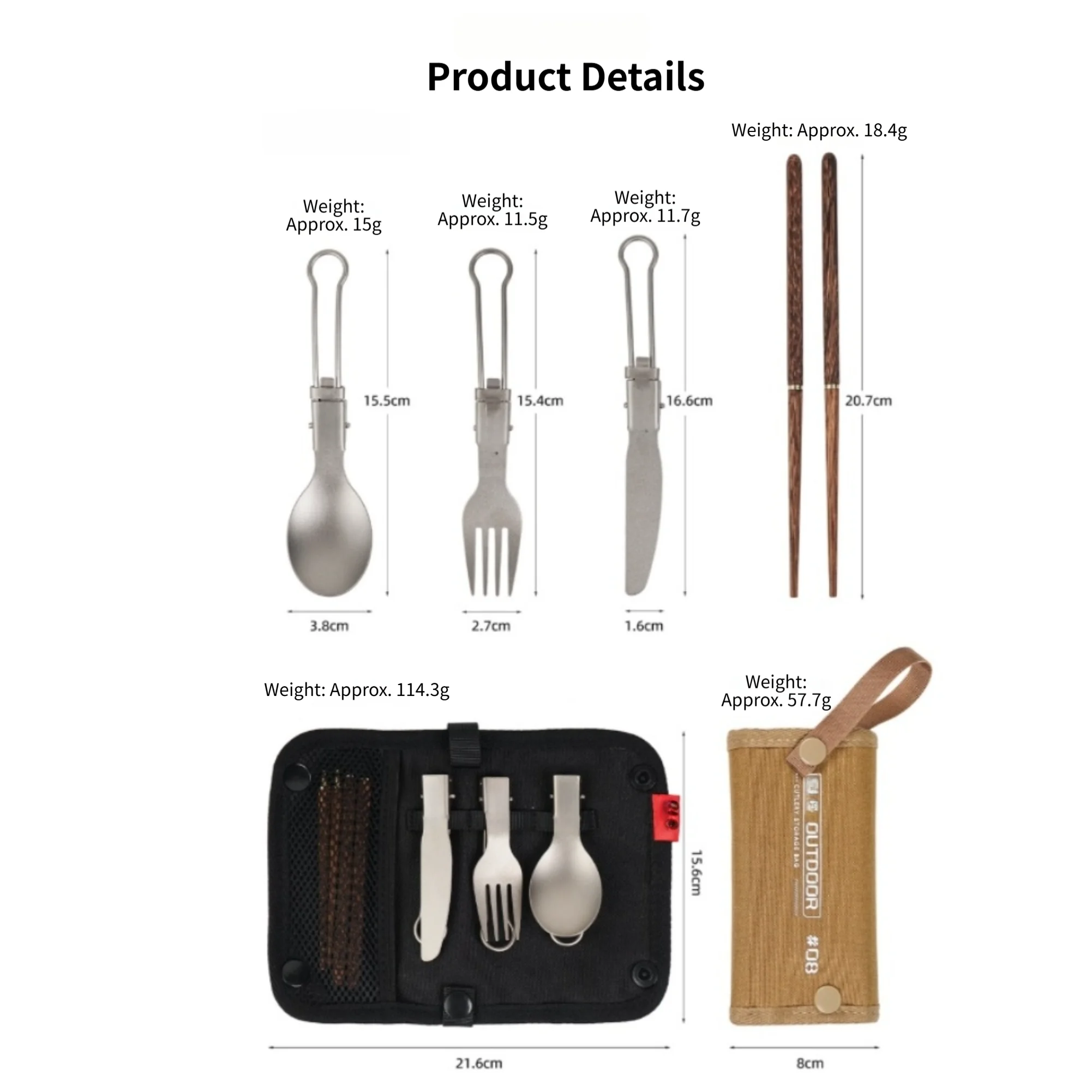 Lightweight Titanium Camping Cutlery Bundle with Ergonomic Grip Fork Spoon and Chopsticks for Extended Field Use