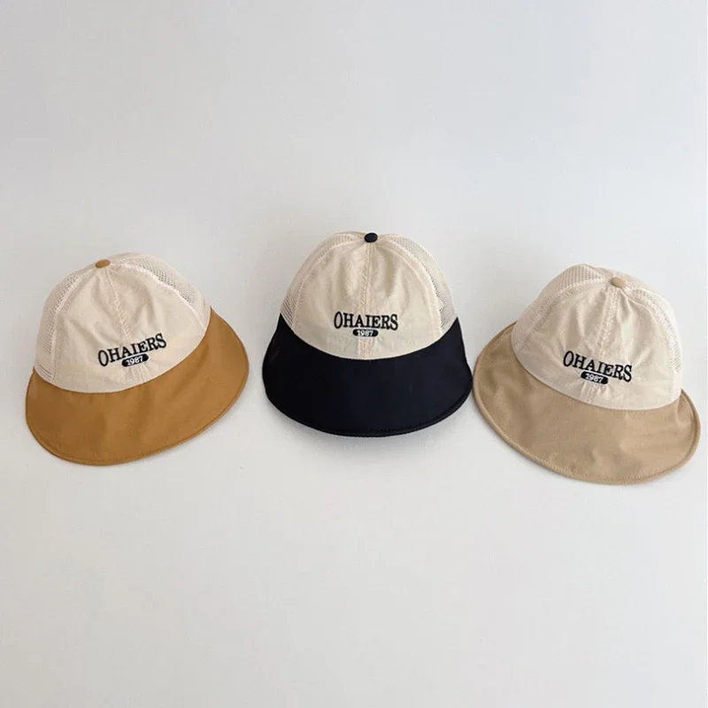 

Summer Baby Mesh Fisherman Cap Breathable Hollow Big Brim Duckbill Hat Kids Boy Girl Letter Embroidered Sunscreen Visors