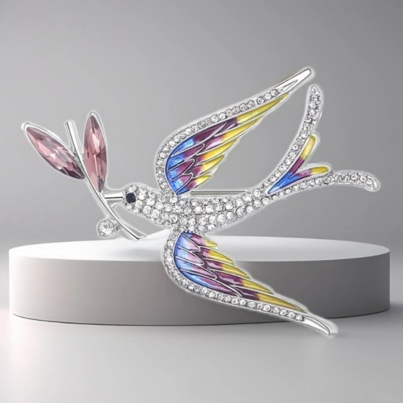 Swallow Holding A Branch Brooch Women's Alloy Rhinestone Bird Badge Fashionable and Versatile Suit Coat Corsage Jewelry Pin image 4