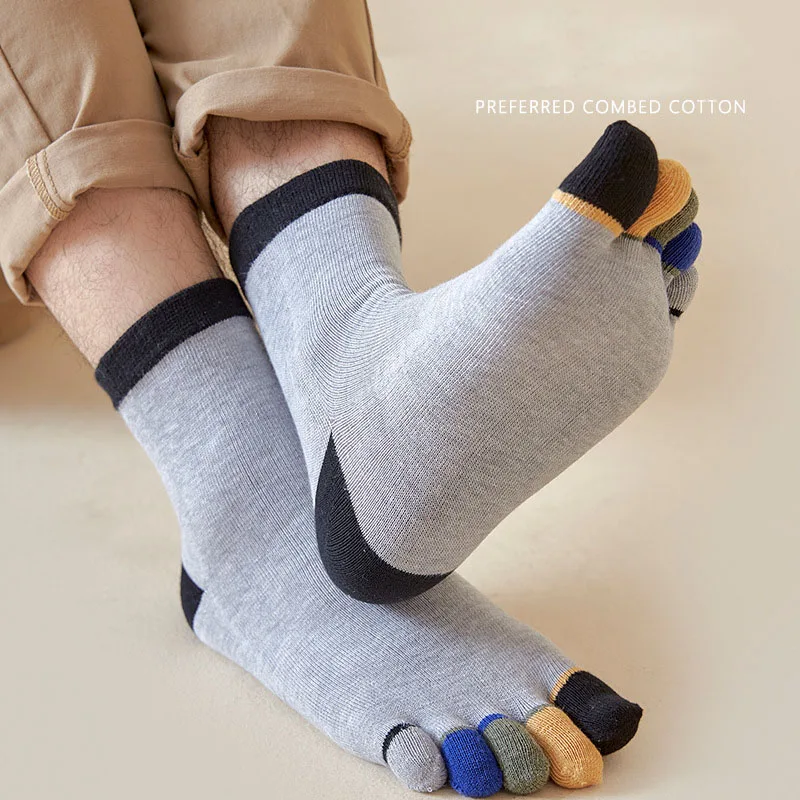 5 Pairs Young Mans Colorful Five Finger Socks Spring Summer Thin Cotton Seperate Toe Sweat Absorbing Short Socks with Toes Sox