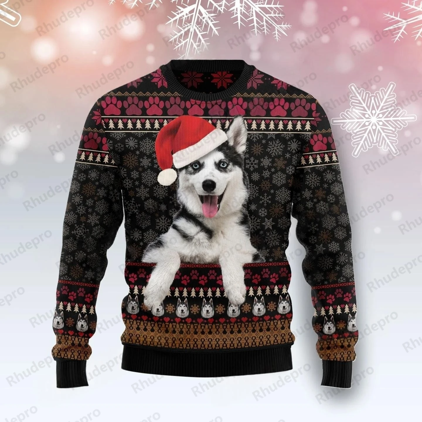 Autumn Winter Unisex Casual Knit Pullover Sweater Animal Wolf Howling Moon Pattern 3D Printed Men's Ugly Christmas Sweater