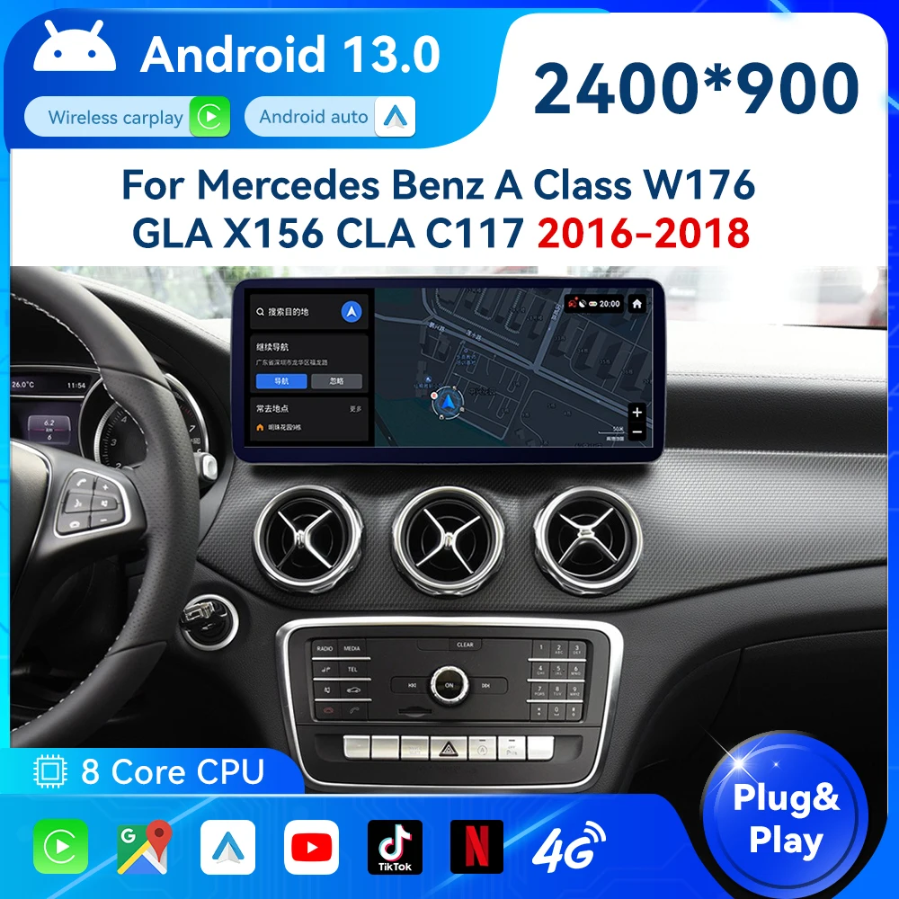 NEW Android Car DVD Radio Player Ultra HD 2400*900 GPS For Mercedes Benz A Class W176 GLA X156 CLA C117 2016 2017 2018 Carplay